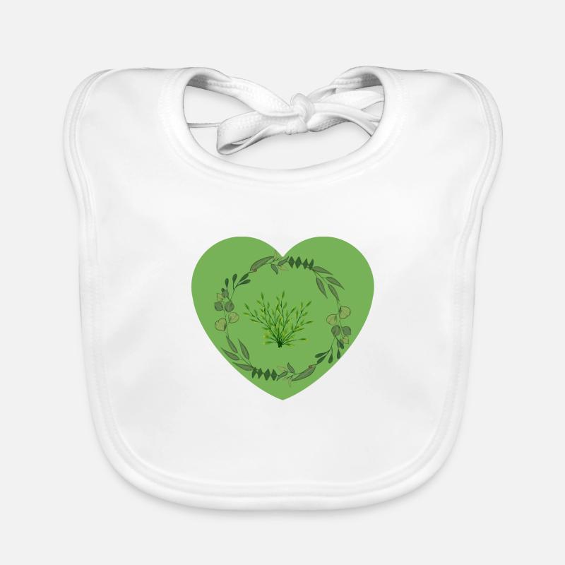 Cœur vert - Bavoir bio Bébé - blanc