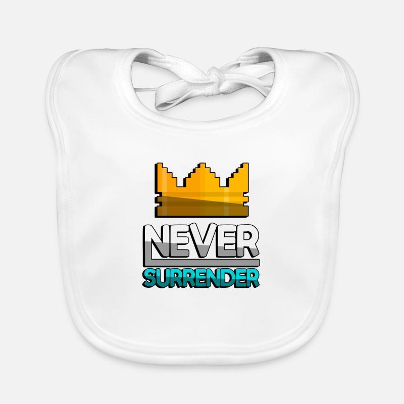 NEVER SURRENDER (Türkis) + King Crown - Gaming Baby Bio-Lätzchen