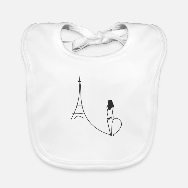 Dessin d’une ligne Mme Tour Eiffel Paris - Bavoir bio Bébé - blanc