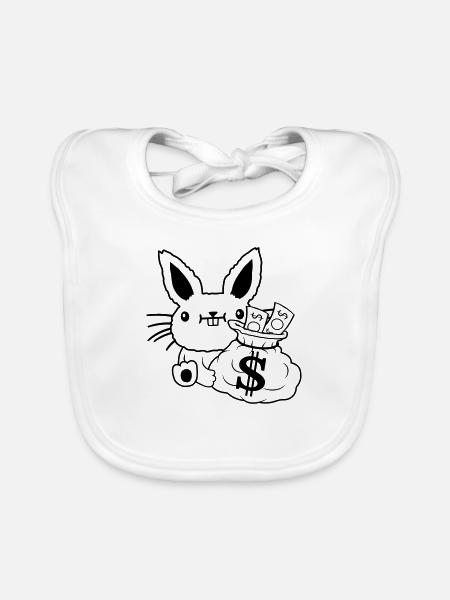 Geldsack reicher Osterhase Geldscheine - Baby Bio-Lätzchen - Weiß - Vorne