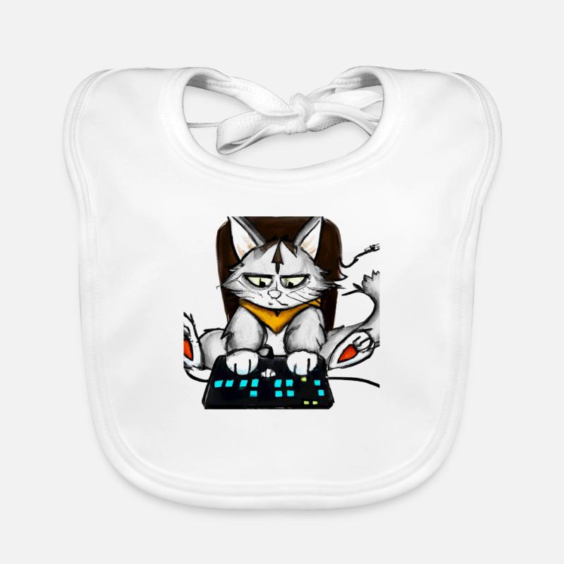 Cat Playing Computer Games Comic Organic Baby Bibs