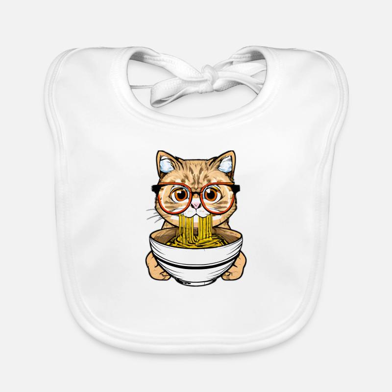 Le chat mignon aime la conception de nouilles ramen Bavoir bio Bébé