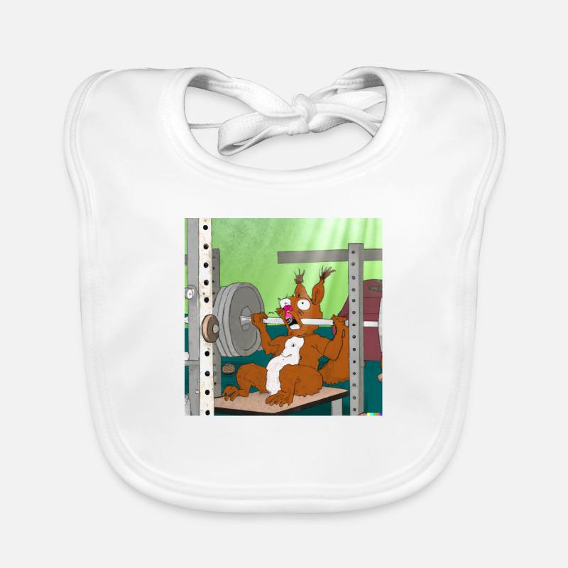 SQRRLD - Squirrel's Bench Press Accident - Baby Bio-Lätzchen - Weiß