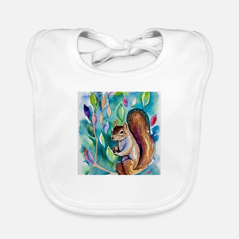 Squirrel between beautiful flower, water colour st Organic Baby Bibs