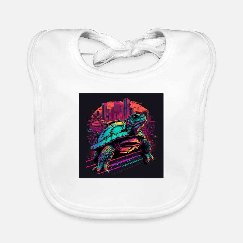 Turtle in neon colors 80s synthwave style Organic Baby Bibs