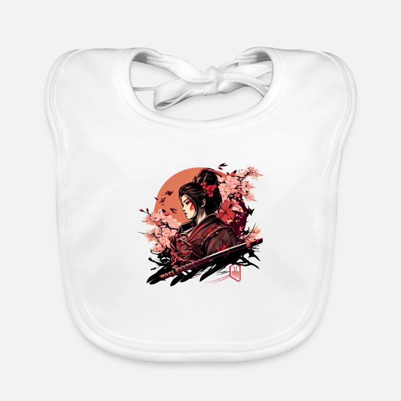 Beautiful warrior with cherry blossoms Sakura Organic Baby Bibs