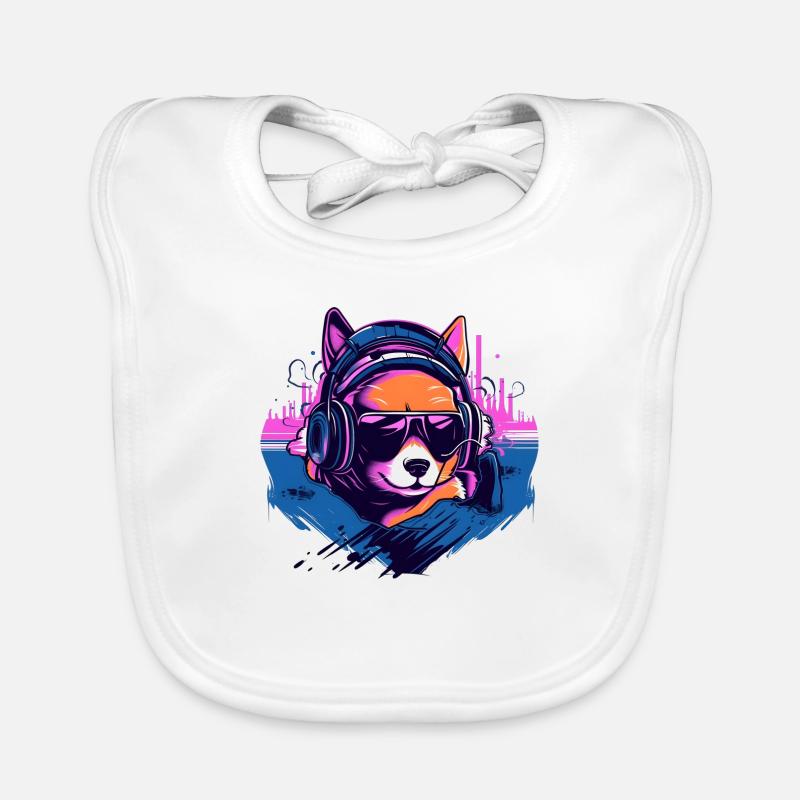 Shiba Inu dans le style Synth Wave Bavoir bio Bébé