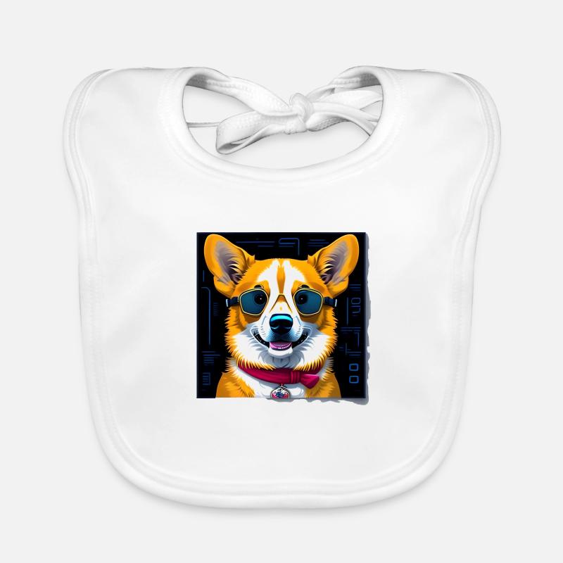 Corgi avec des lunettes de soleil - Bavoir bio Bébé - blanc