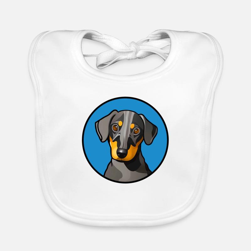 Dachshund Design graphic yellow grey in blue circle Organic Baby Bibs