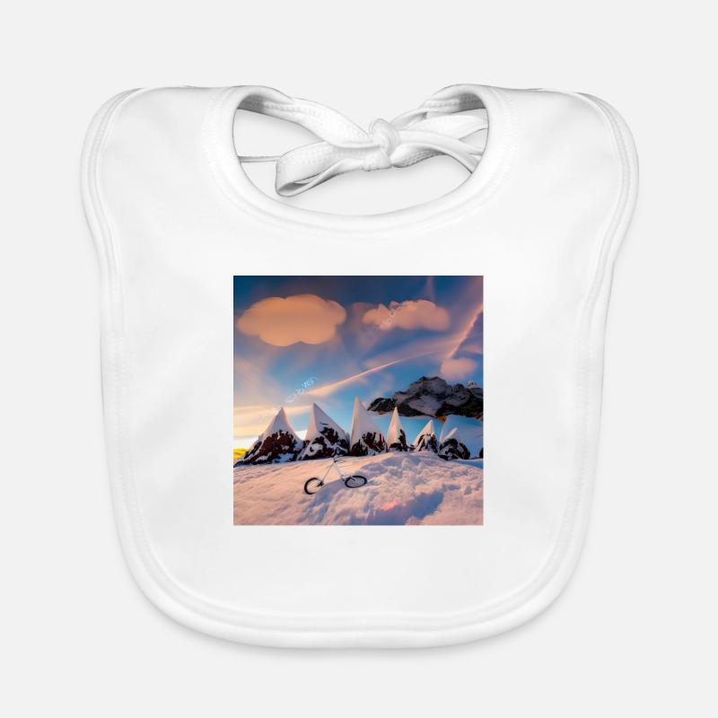 bicicle in the snowy mountain with sunny sky Organic Baby Bibs