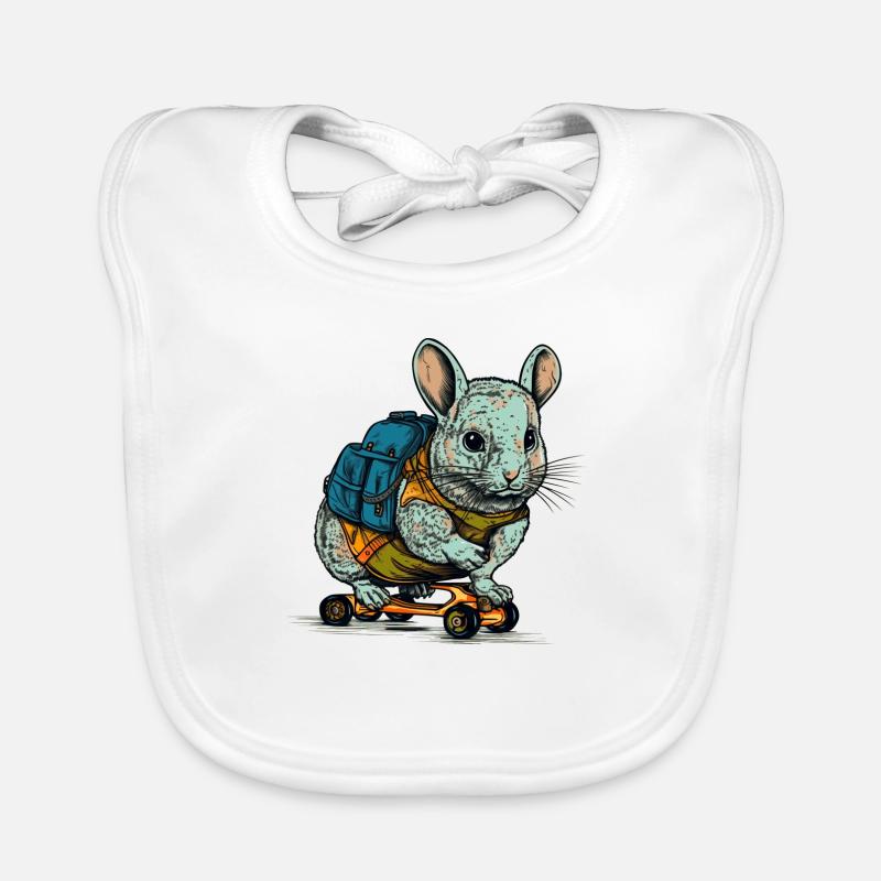 Le Chinchilla Mouse patine avec son skateboard Bavoir bio Bébé