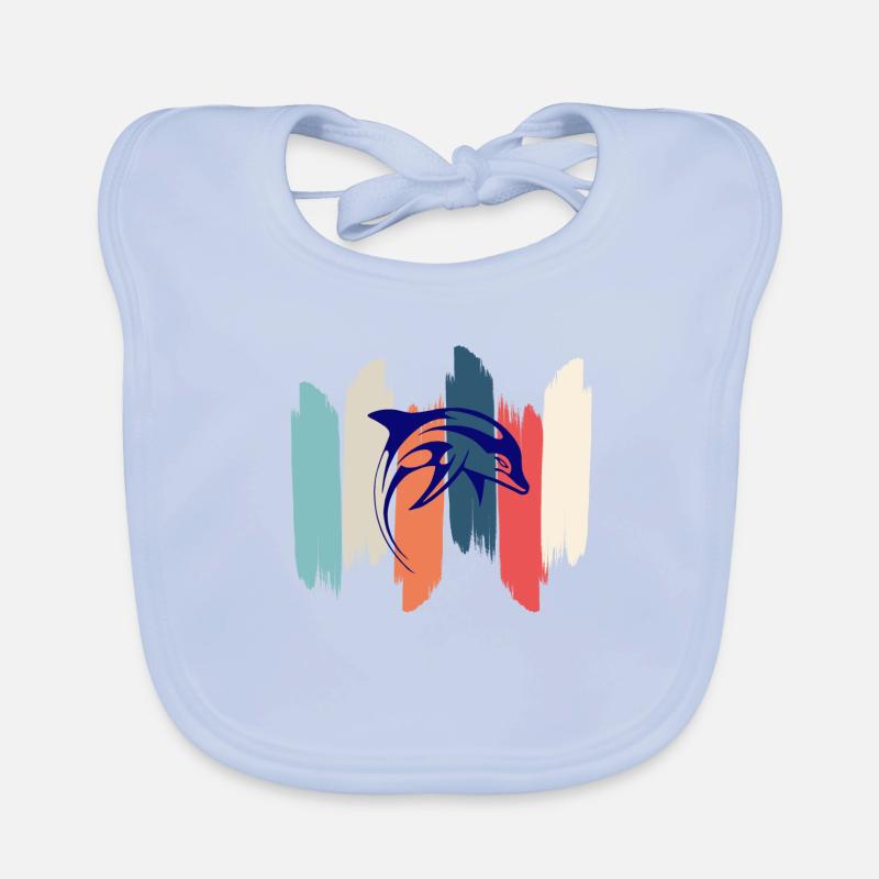 Retro rainbow dolphin Organic Baby Bibs