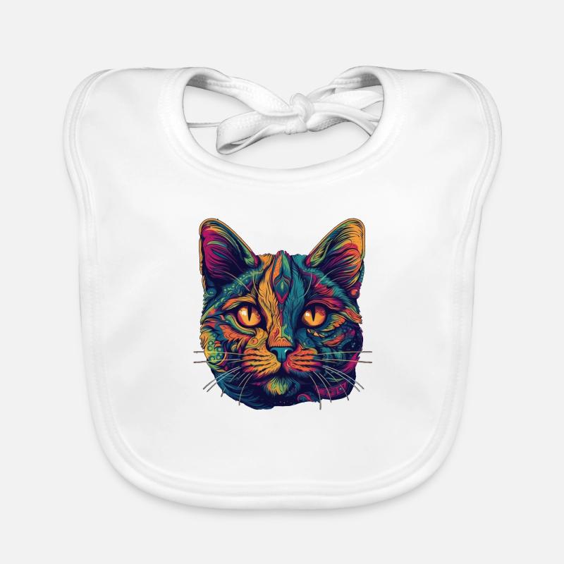 Psychedelic cat face with colorful patterns Organic Baby Bibs