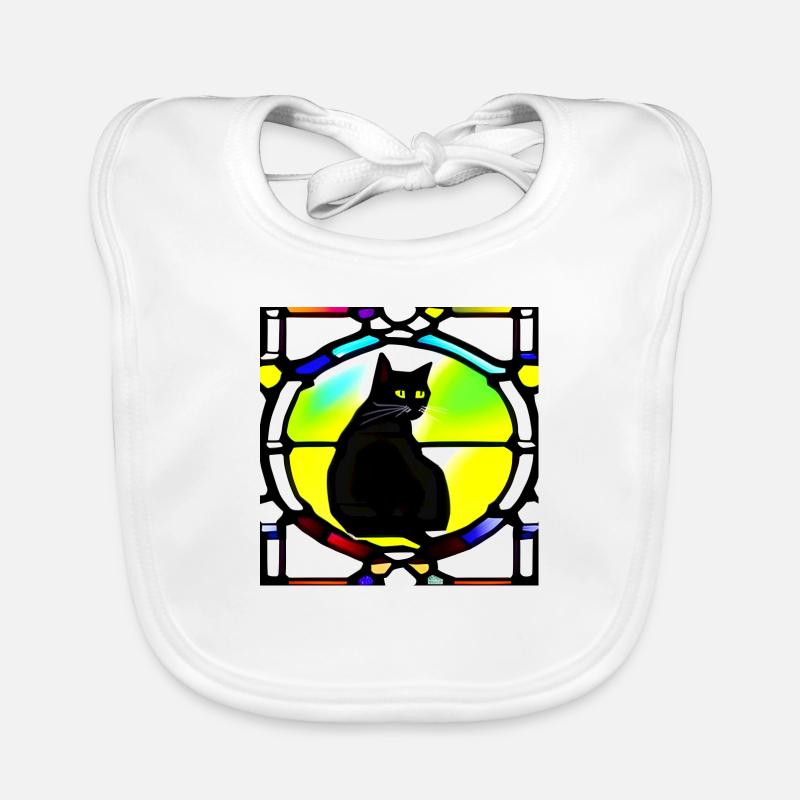 Black cat as a leaded glass window Organic Baby Bibs