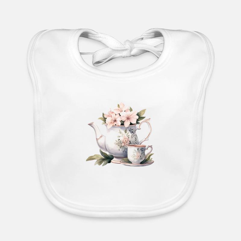 Teekanne mit Blumen Baby Bio-Lätzchen