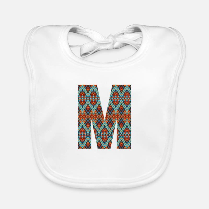 Buchstabe M- Boho-Design, buntes Monogramm Baby Bio-Lätzchen