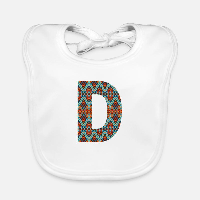 Buchstabe D- Boho-Design, Buntes Monogramm Baby Bio-Lätzchen