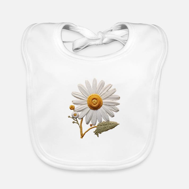 Embroidered Daisy - Bavoir bio Bébé - blanc