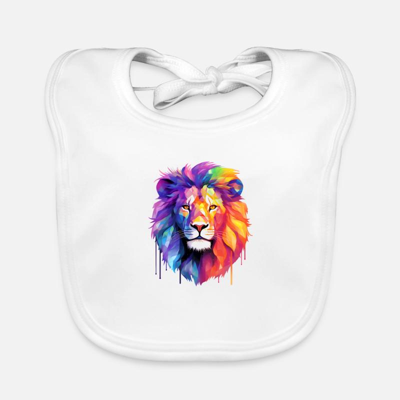 Lion arc-en-ciel - Bavoir bio Bébé - blanc