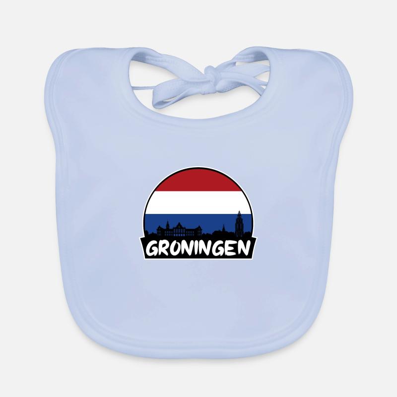 Groningen Netherlands Flag Skyline Silhouette Trav Organic Baby Bibs