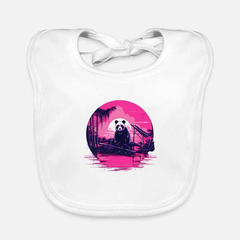 Synthwave Panda Japan Sunset Organic Baby Bibs