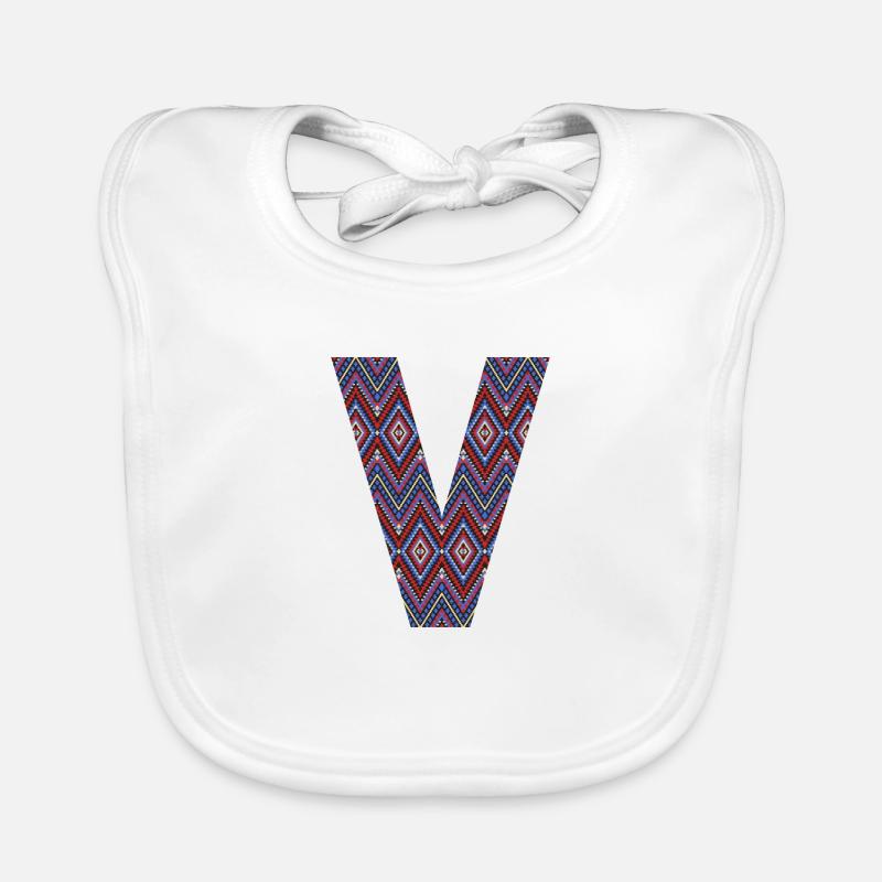 Monogram Letter V- geometric pattern Organic Baby Bibs