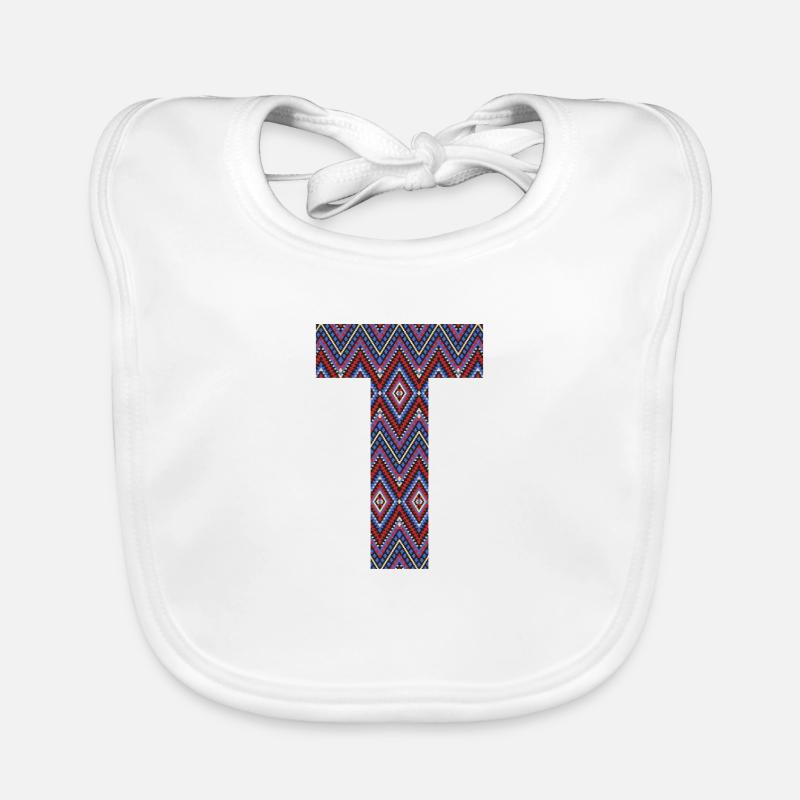 Monogram Letter T- geometric pattern Organic Baby Bibs