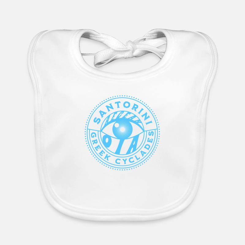 Santorin Bleu Œil Grec - Bavoir bio Bébé - blanc