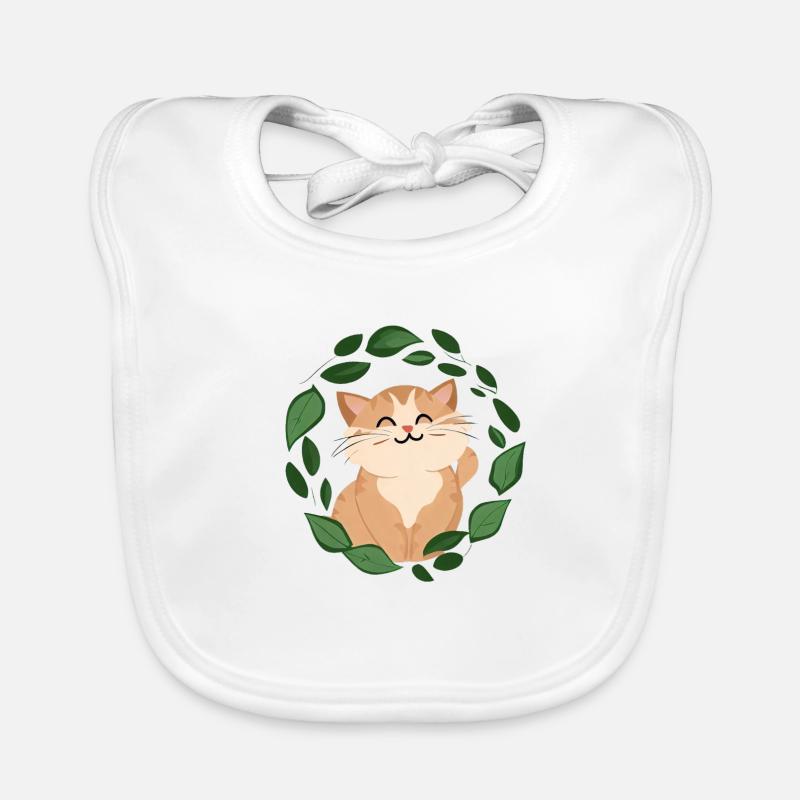 Chat dans un cercle de feuilles. Illustration de conte de fées Bavoir bio Bébé