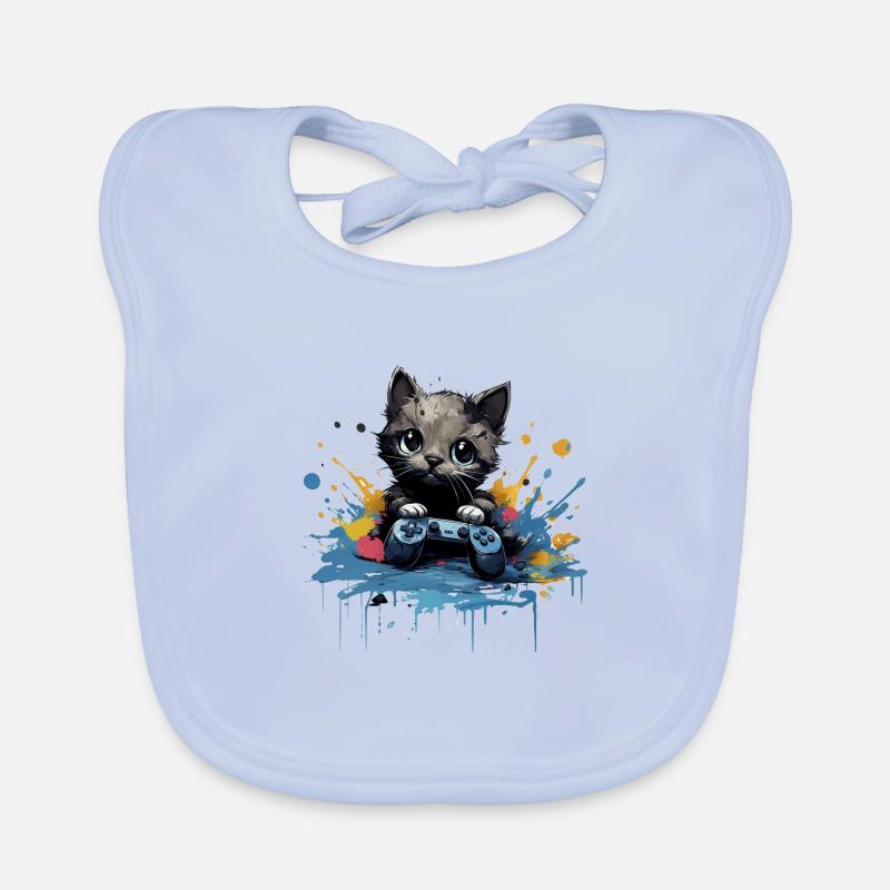 Cute cat gaming design Organic Baby Bibs