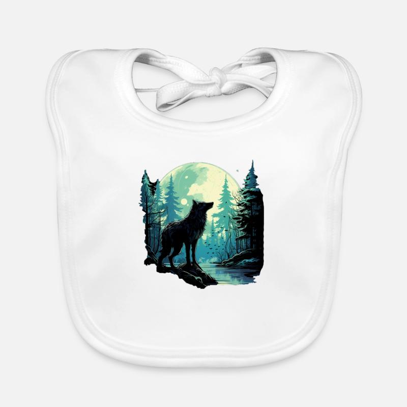 Lone wolf at full moon in the forest Organic Baby Bibs