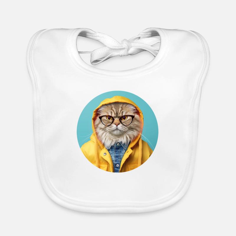Strict cat with glasses in rain jacket Organic Baby Bibs