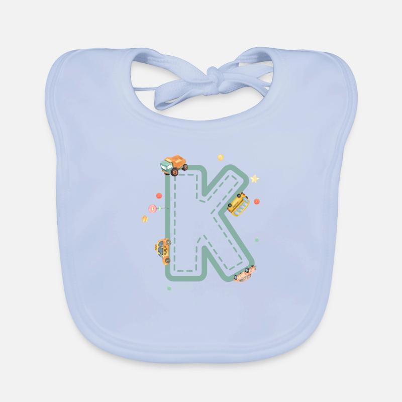Letter k vehicle - personalized child gift Organic Baby Bibs