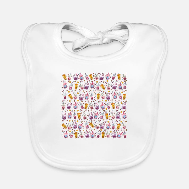 Kawaii Bubble Tea Pattern With Stars and Bubbles Organic Baby Bibs