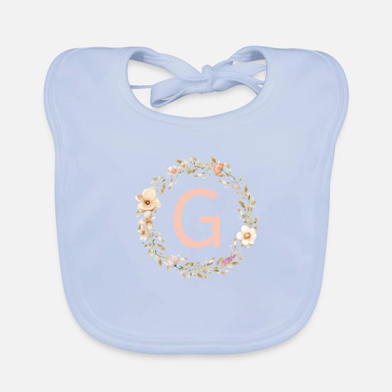 Customizable Monogram G Flower Wreath Boho Organic Baby Bibs