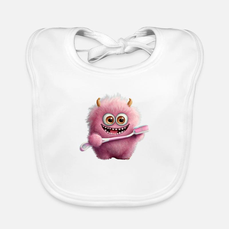cute little fluffy monster toothbrush brush teeth Organic Baby Bibs
