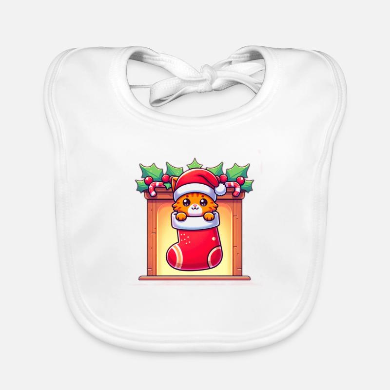 Cute ginger kitten in a Christmas sock Organic Baby Bibs