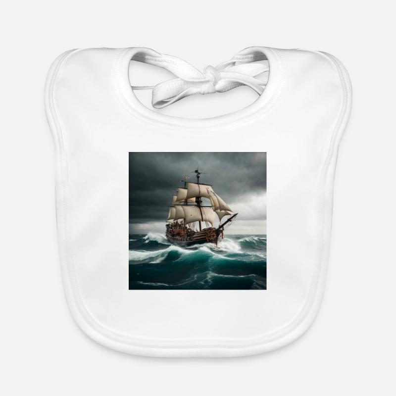 Pirate ship on the high seas Organic Baby Bibs