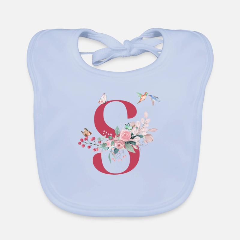 Floral S Letter - Gift Idea Organic Baby Bibs