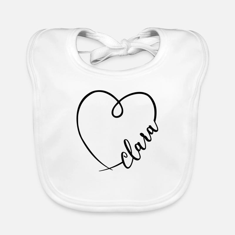 Clara Nom Calligraphie Coeur - Bavoir bio Bébé - blanc