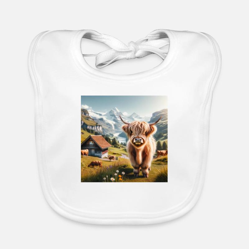 Vache Highland mignonne, douce et moelleuse Bavoir bio Bébé