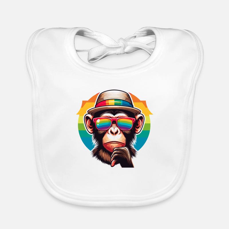 Playful monkey with hat and rainbow sun breeze Organic Baby Bibs