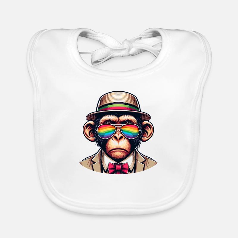 Affe mit Regenbogenhut Baby Bio-Lätzchen
