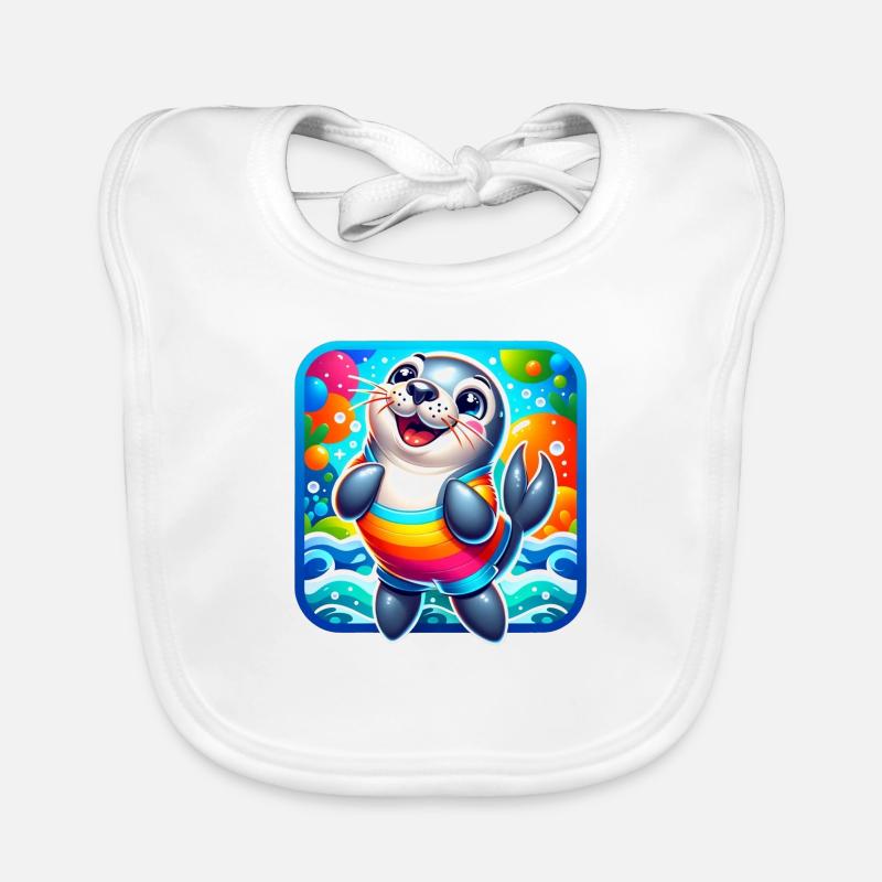 Ein lustiges buntes Design mit Siegel Baby Bio-Lätzchen