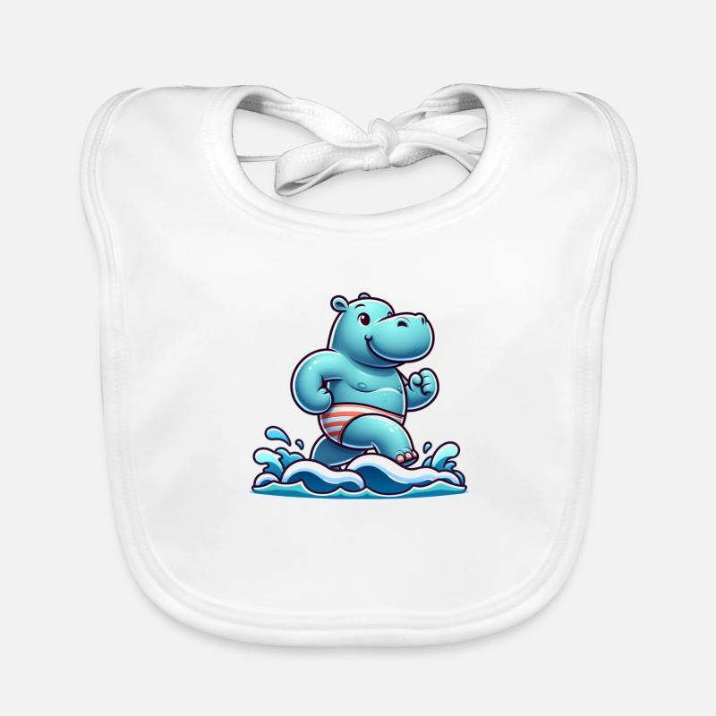 Hippopotame de compétition de natation - Bavoir bio Bébé - blanc