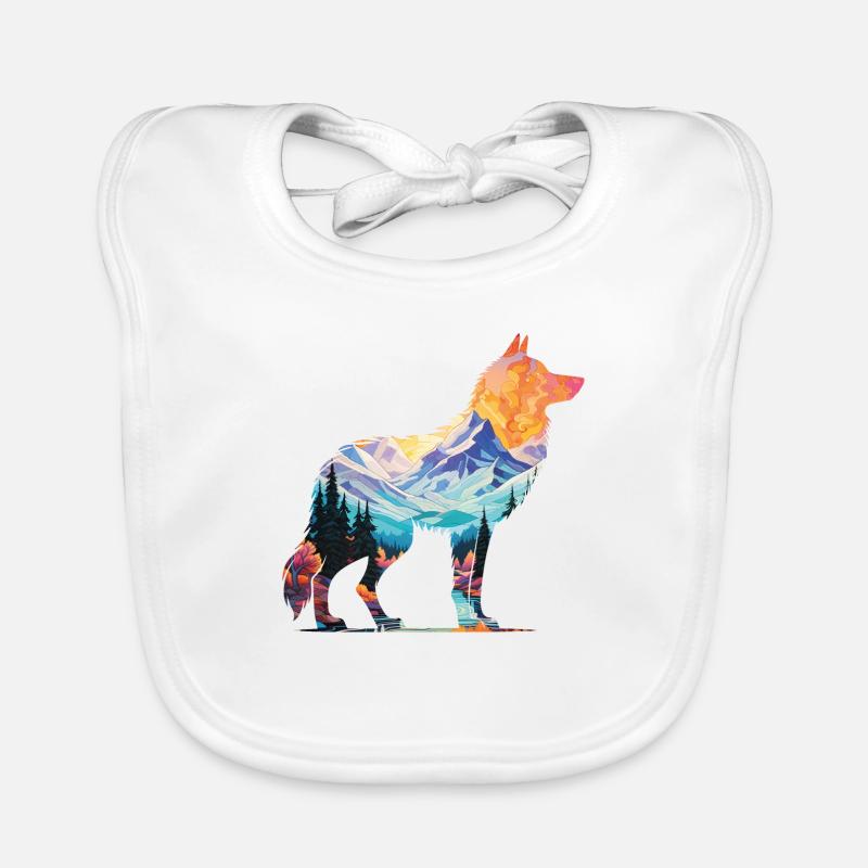 Silhouette de loup paysage art déco - Bavoir bio Bébé - blanc