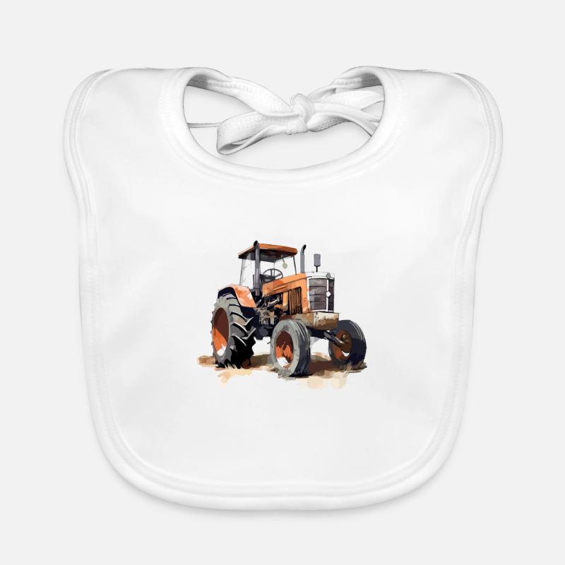 Orange Traktor Nr. 2 - Baby Bio-Lätzchen - Weiß