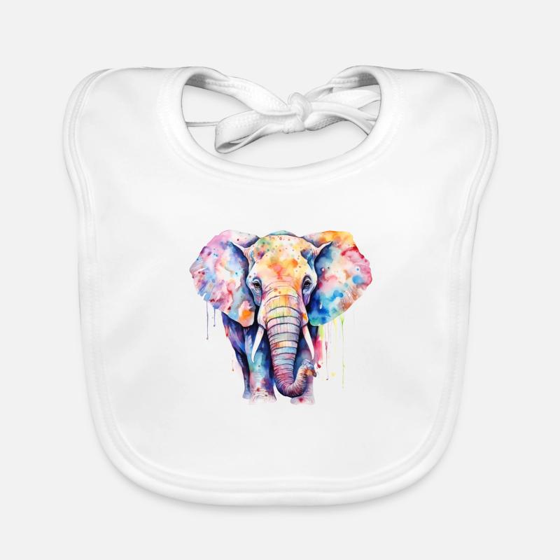 Aquarelle Éléphant - Bavoir bio Bébé - blanc