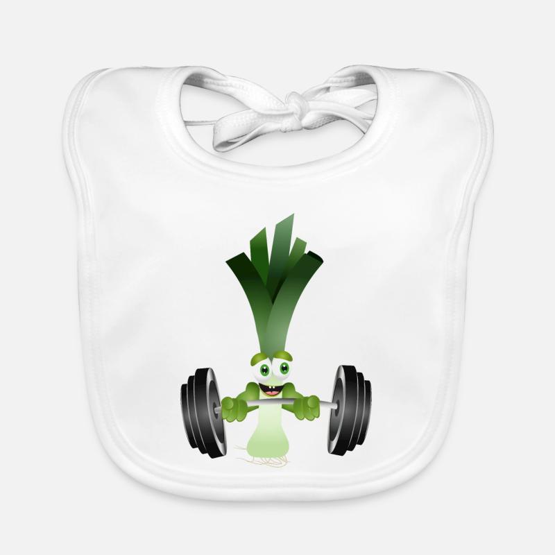 A stick of leeks with a dumbbell while exercising Organic Baby Bibs