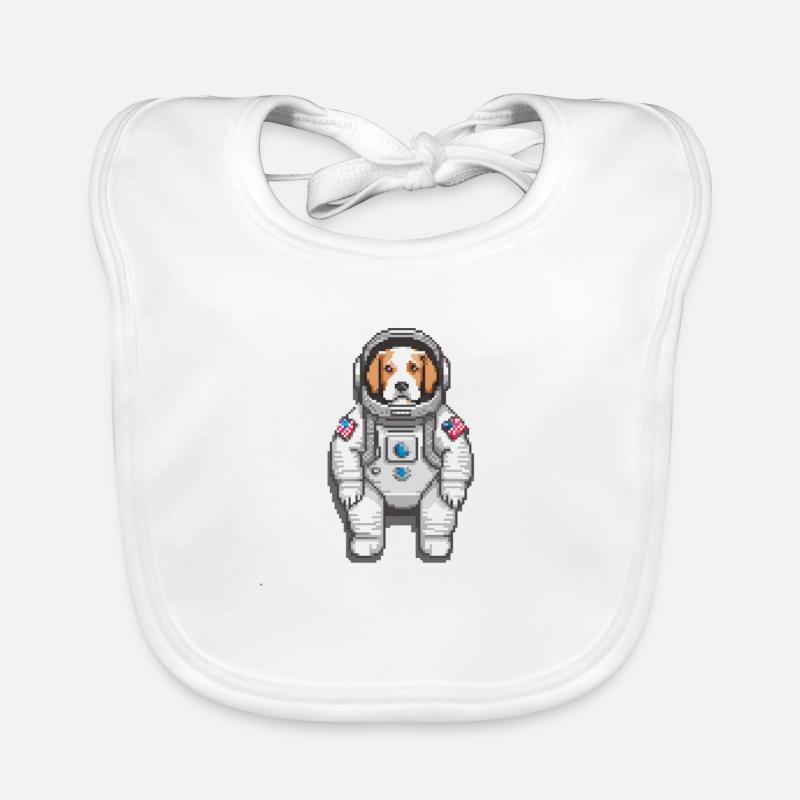 Cadet canin cosmique : l’odyssée de l’espace d’un chiot pixel - Bavoir bio Bébé - blanc